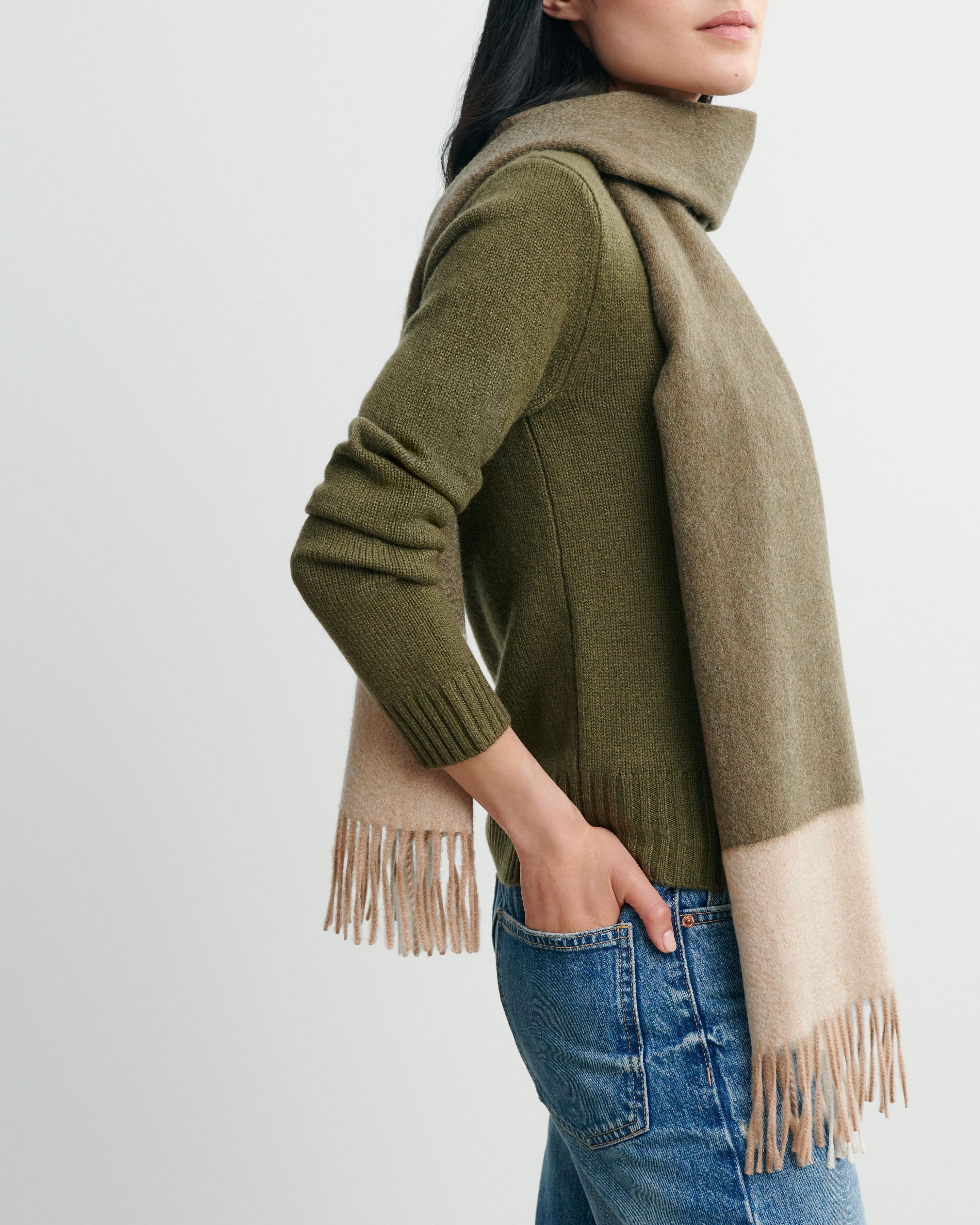 Écharpe à franges maxi tartan-VERT KELLER-100% cachemire