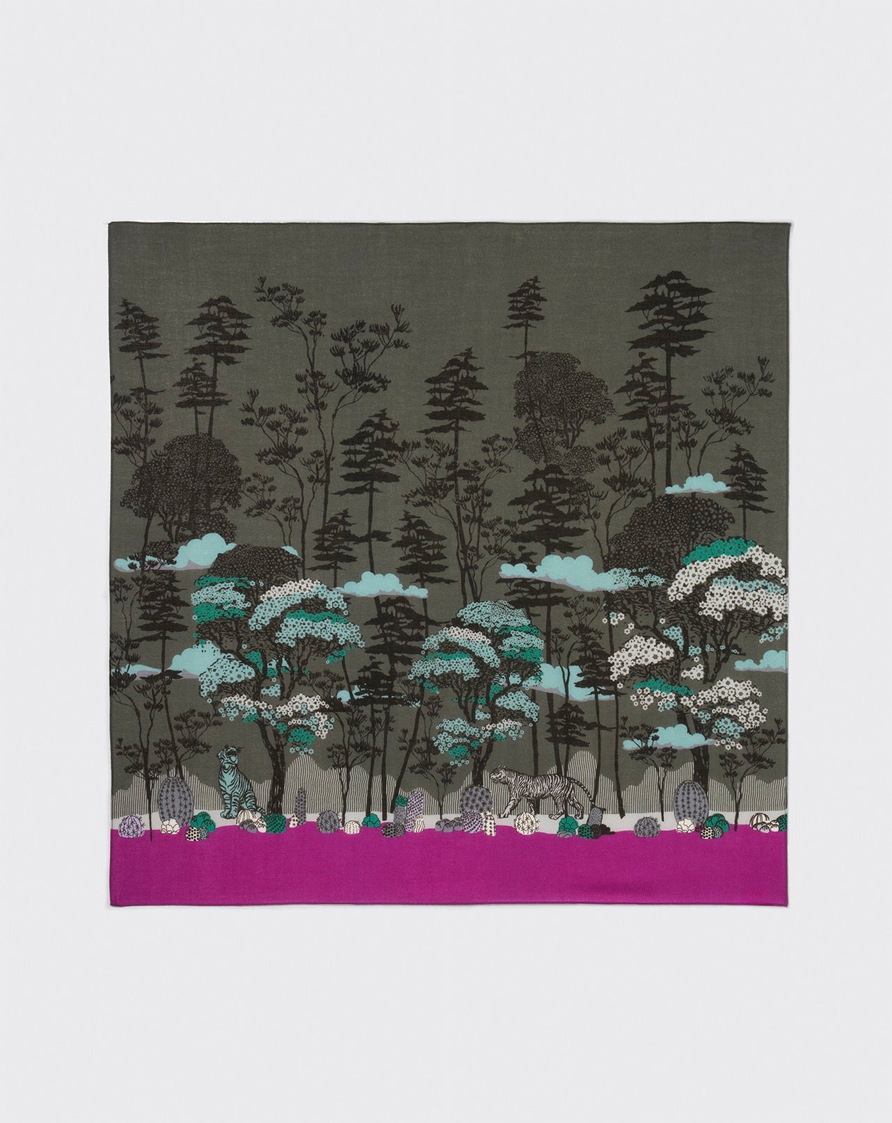 Carré imprimé jungle-KAKI OMBRE-100% CACHEMIRE