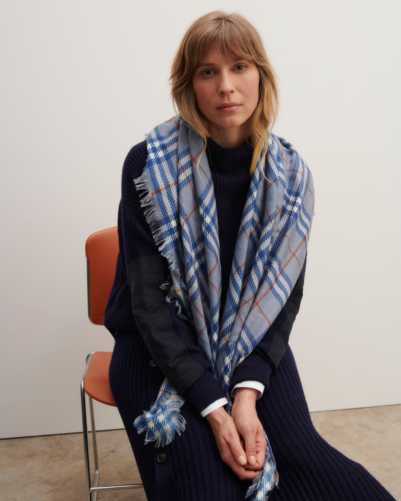 Carré en twill imprimé-BLEU MONTAGNE/ERABLE-100% cachemire