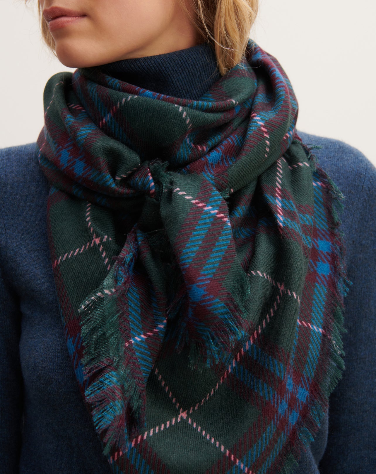 Carré en twill imprimé-VERT ZURICH/BLEU PAON-100% cachemire