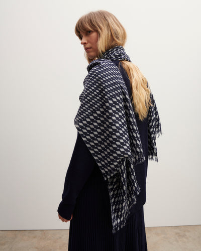 Etole imprimée-MARINE-100% cachemire