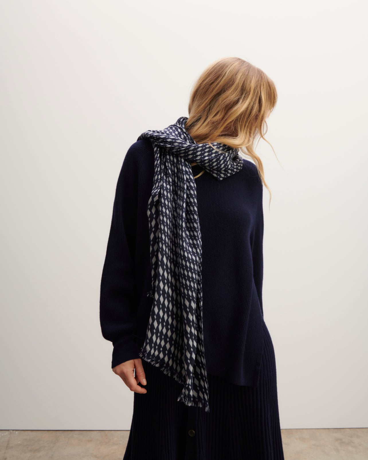 Etole imprimée-MARINE-100% cachemire