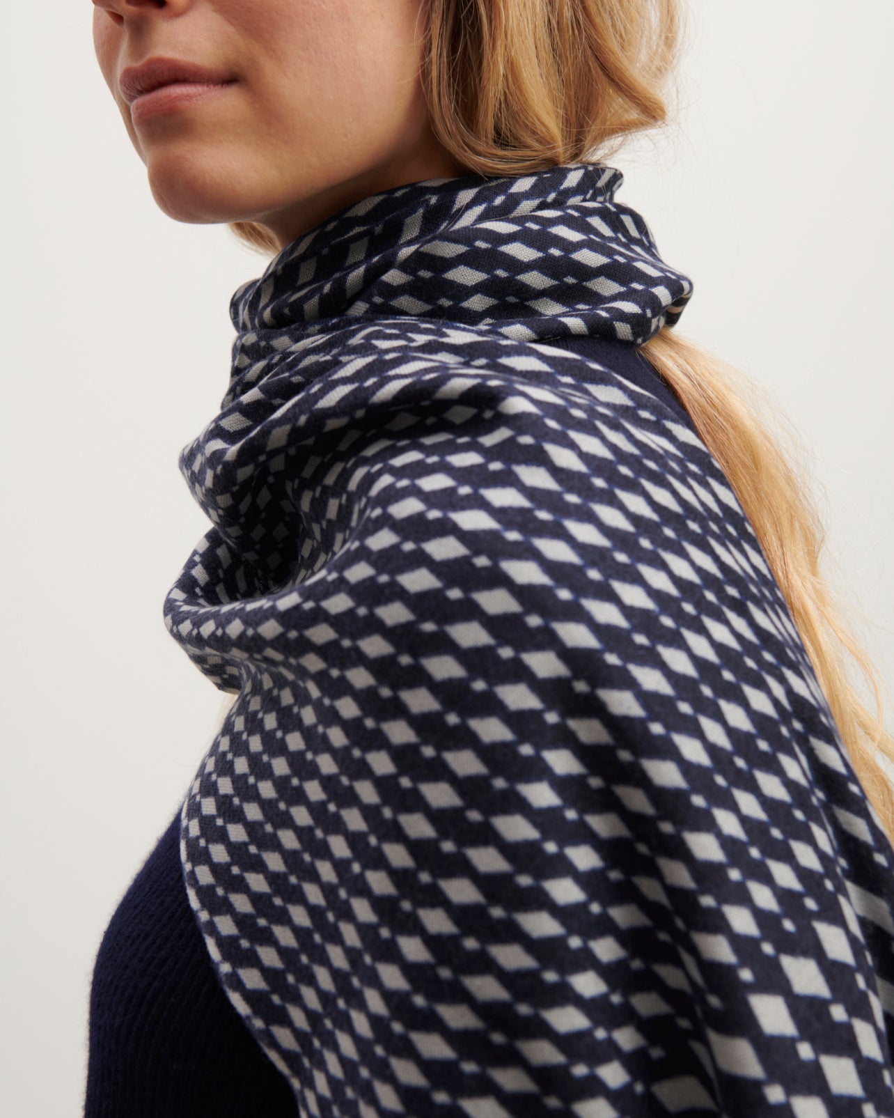 Etole imprimée-MARINE-100% cachemire