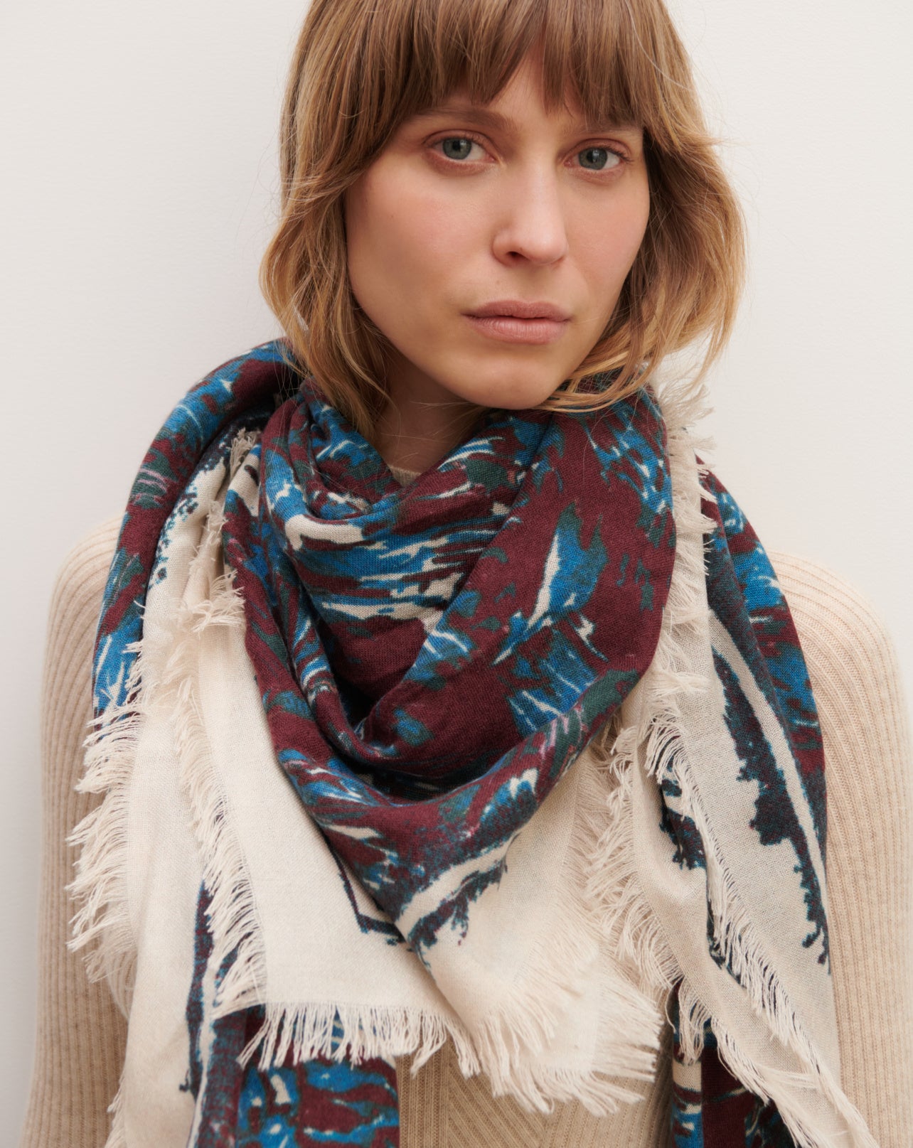 Carré imprimé-BLEU PAON-100% cachemire