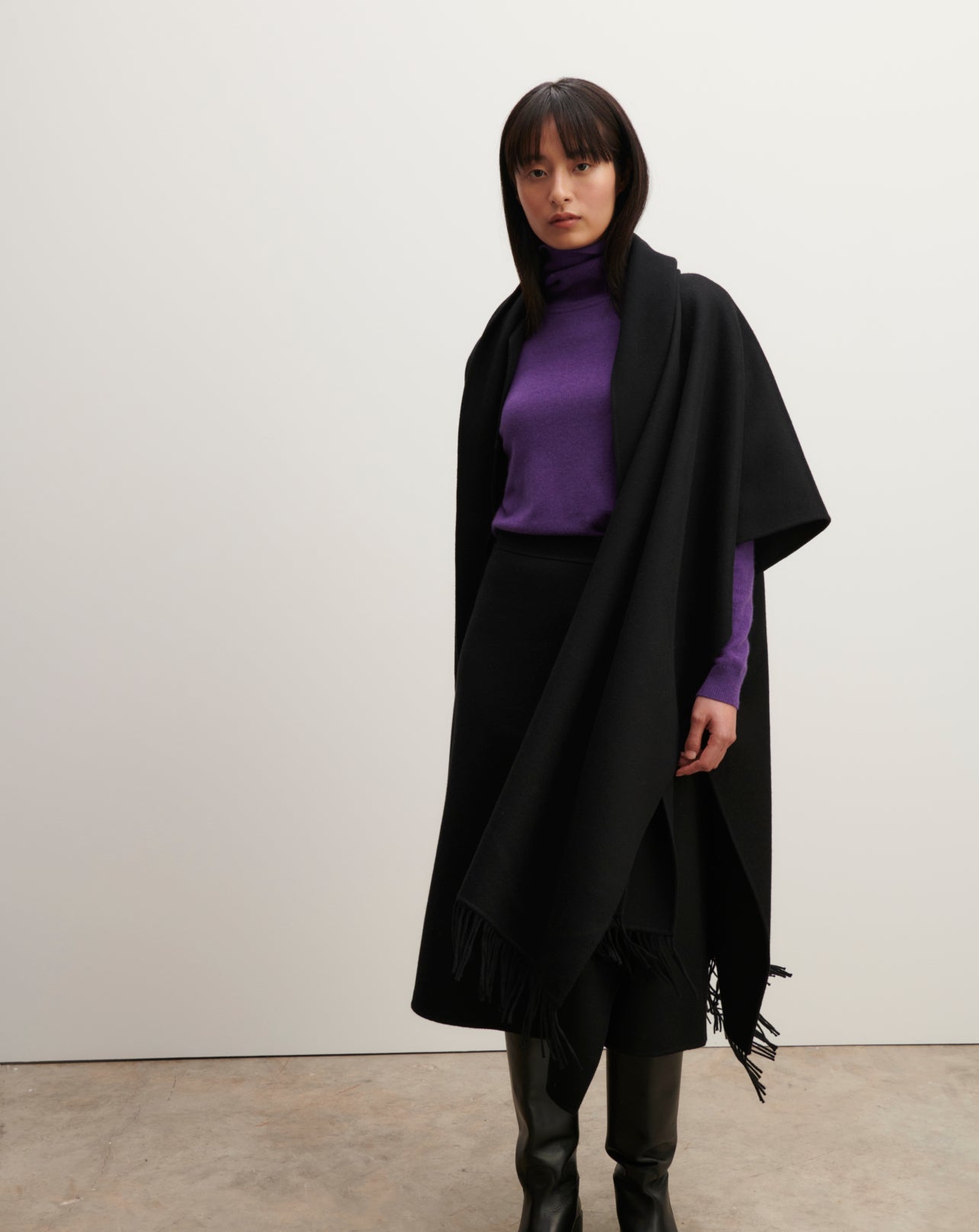 Cape double face-NOIR-90% laine 10% cachemire