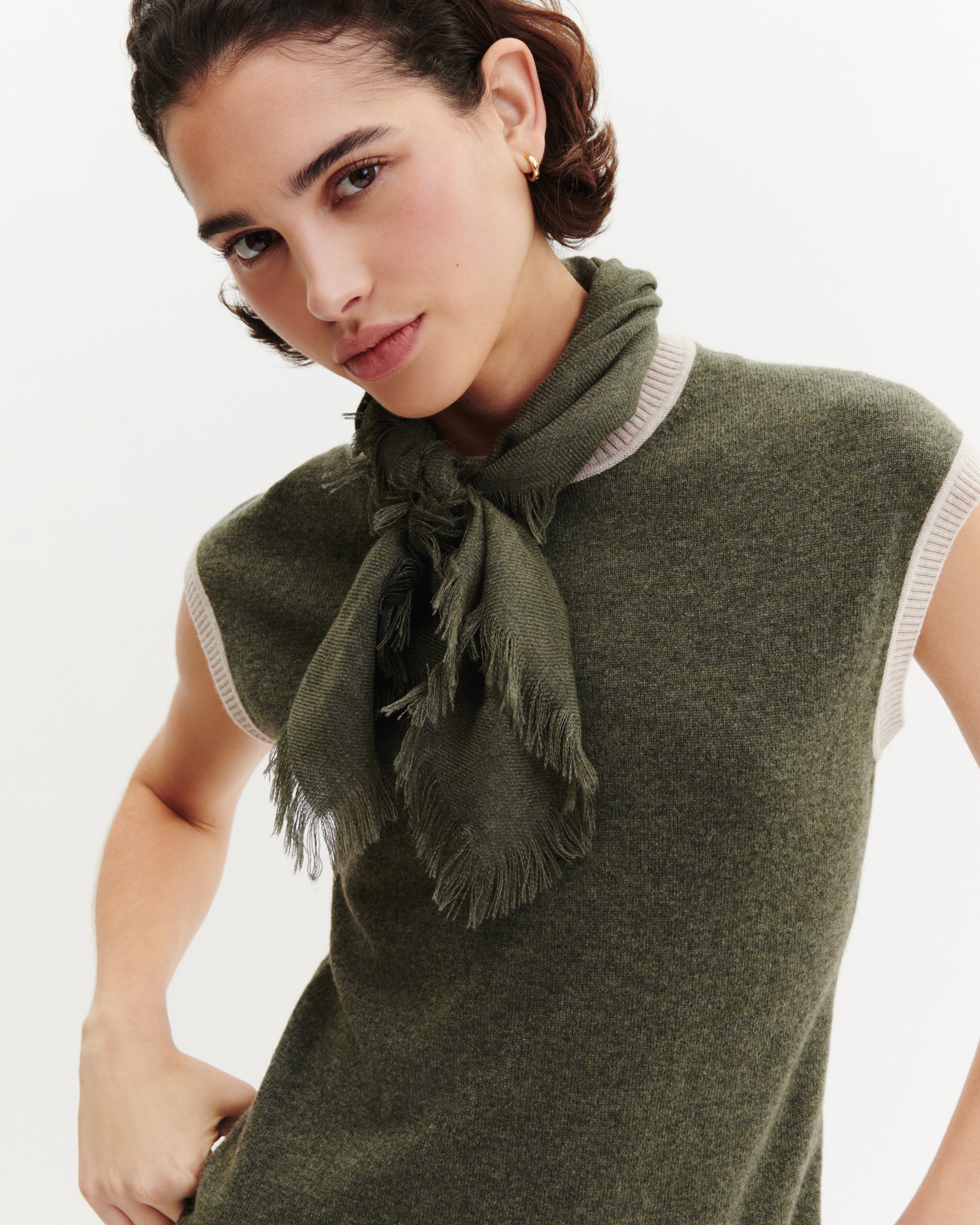 Mini carré à franges-KAKI OMBRE-100% cachemire