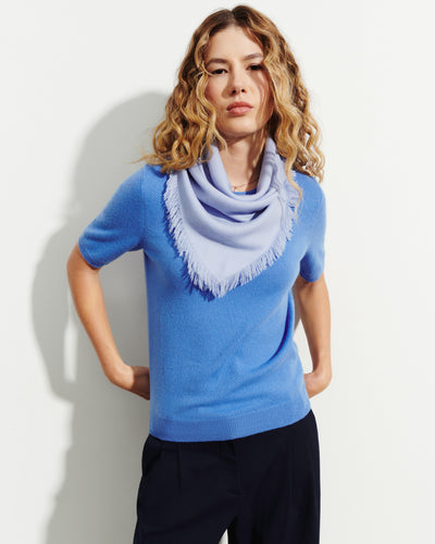 Mini carré à franges-BLEU AGATE-100% cachemire