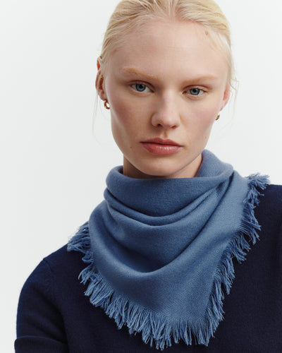 Mini carré à franges-BLEU ATLAS-100% cachemire