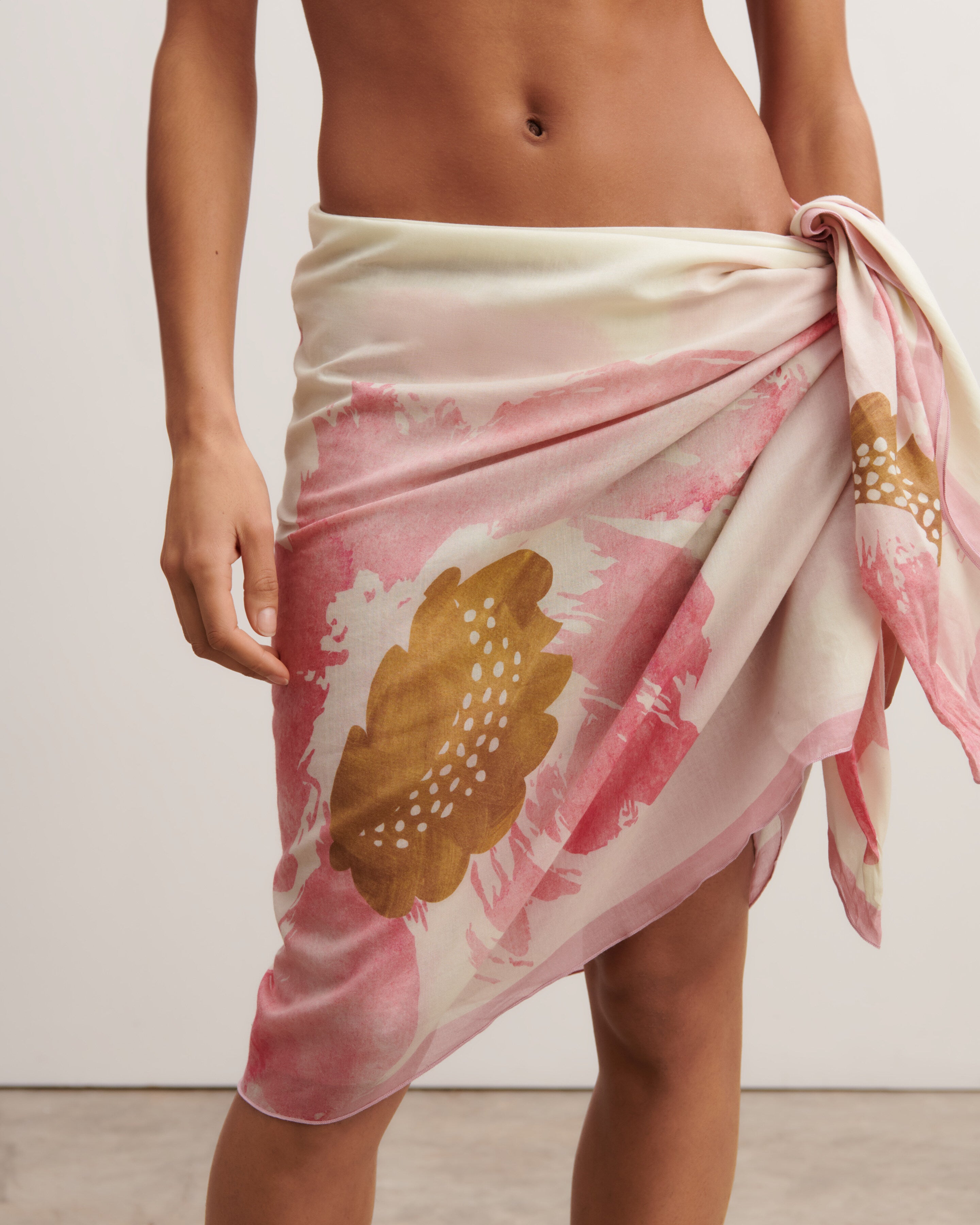 Maxi étole d'été imprimée-NATUREL/ROSE INDIEN-100% coton