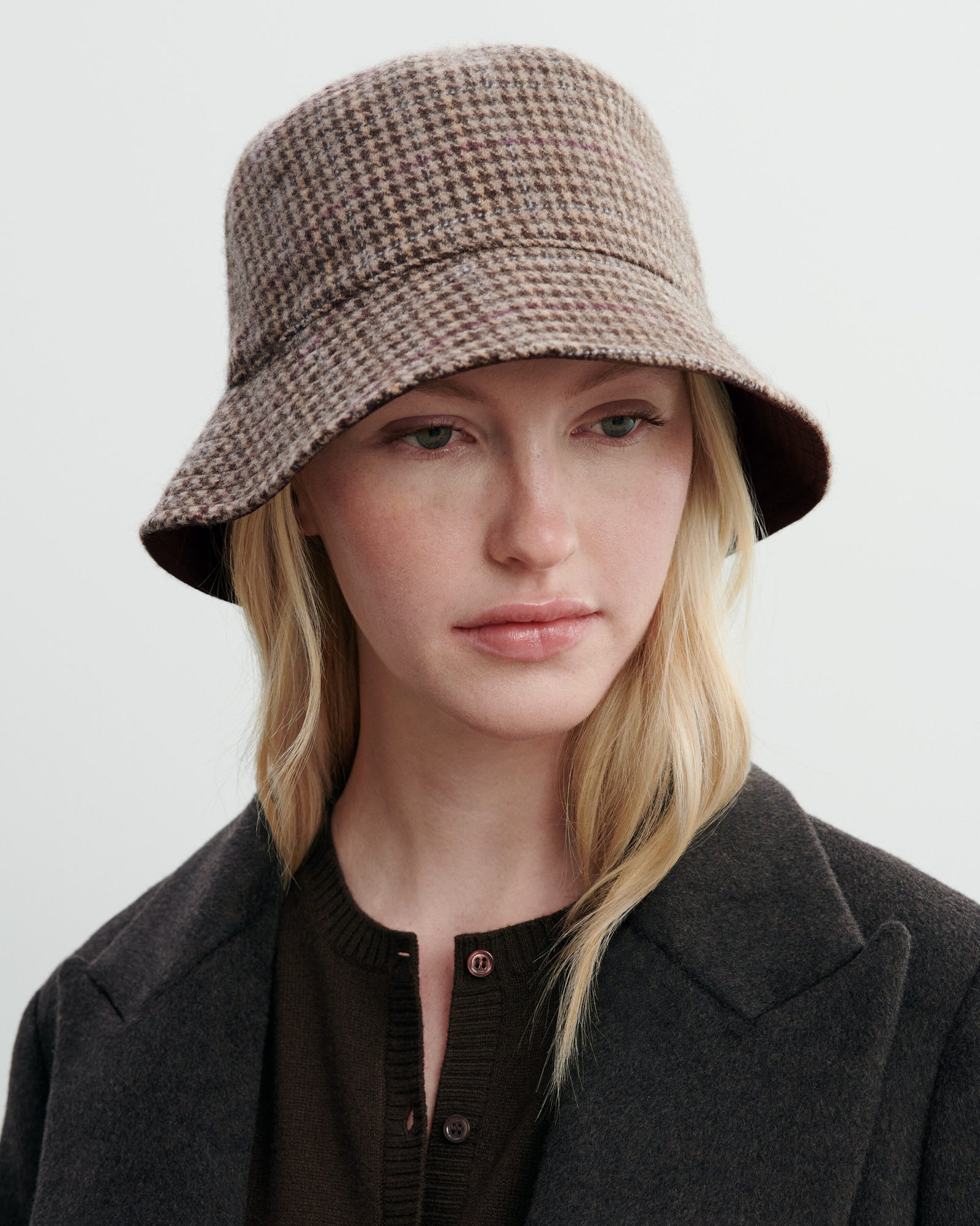Bob pied de poule-MILLET/CHOCOLAT-48% yak 47% wool 5% cachemire Doublure : 90% nylon 10% élasthanne