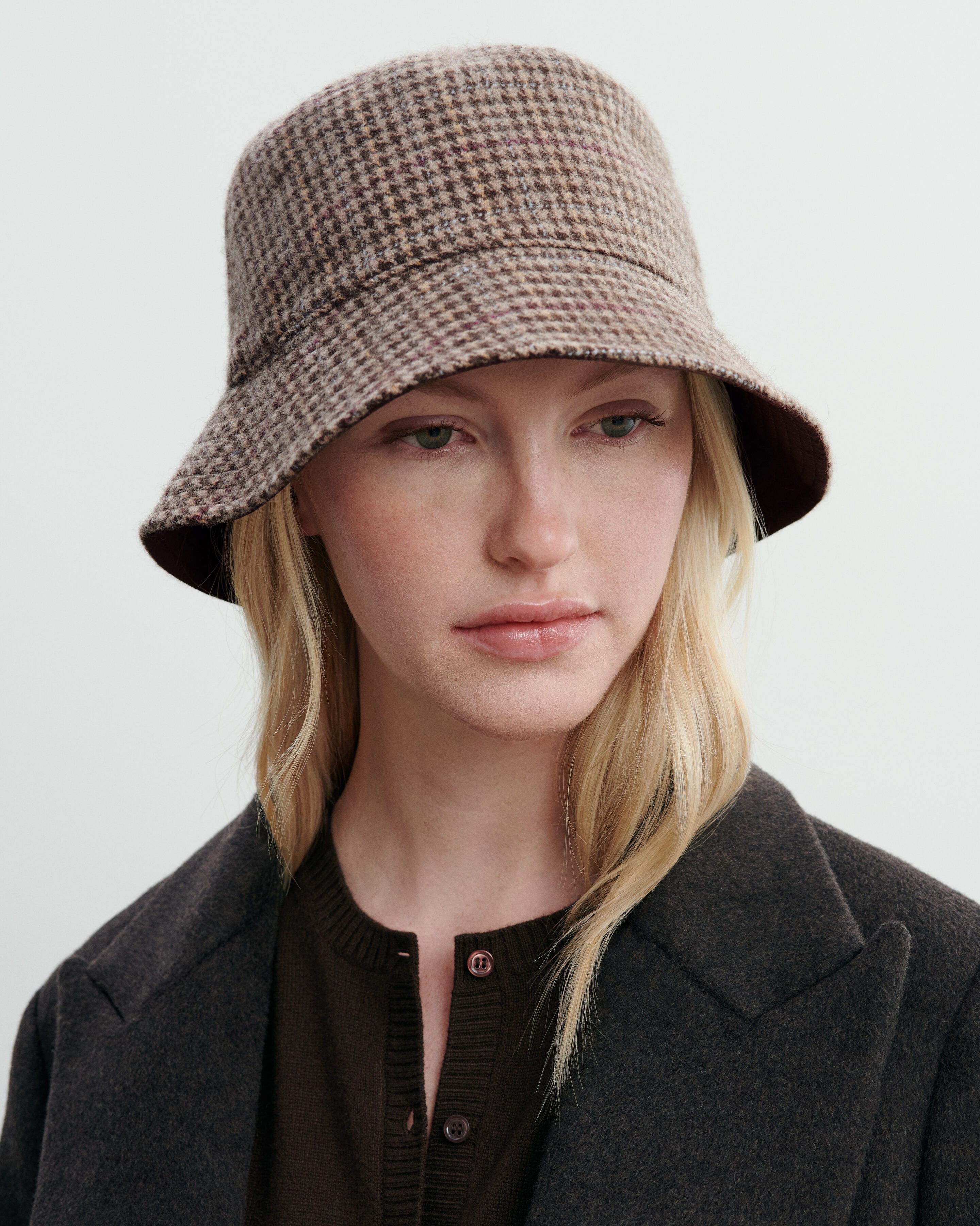 Bob pied de poule-MILLET/CHOCOLAT-48% yak 47% wool 5% cachemire Doublure : 90% nylon 10% élasthanne