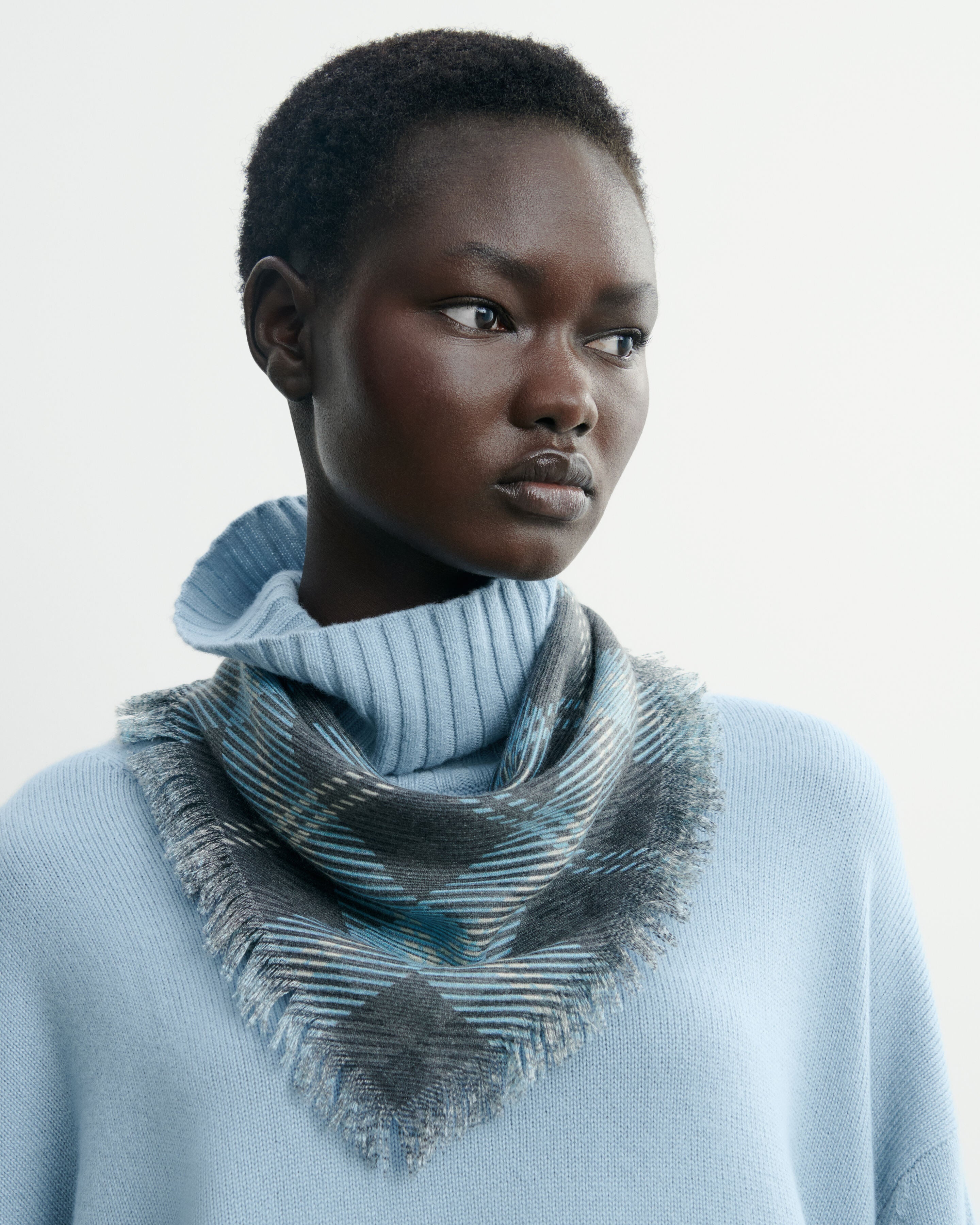 Mini carré imprimé tartan Bleu concorde