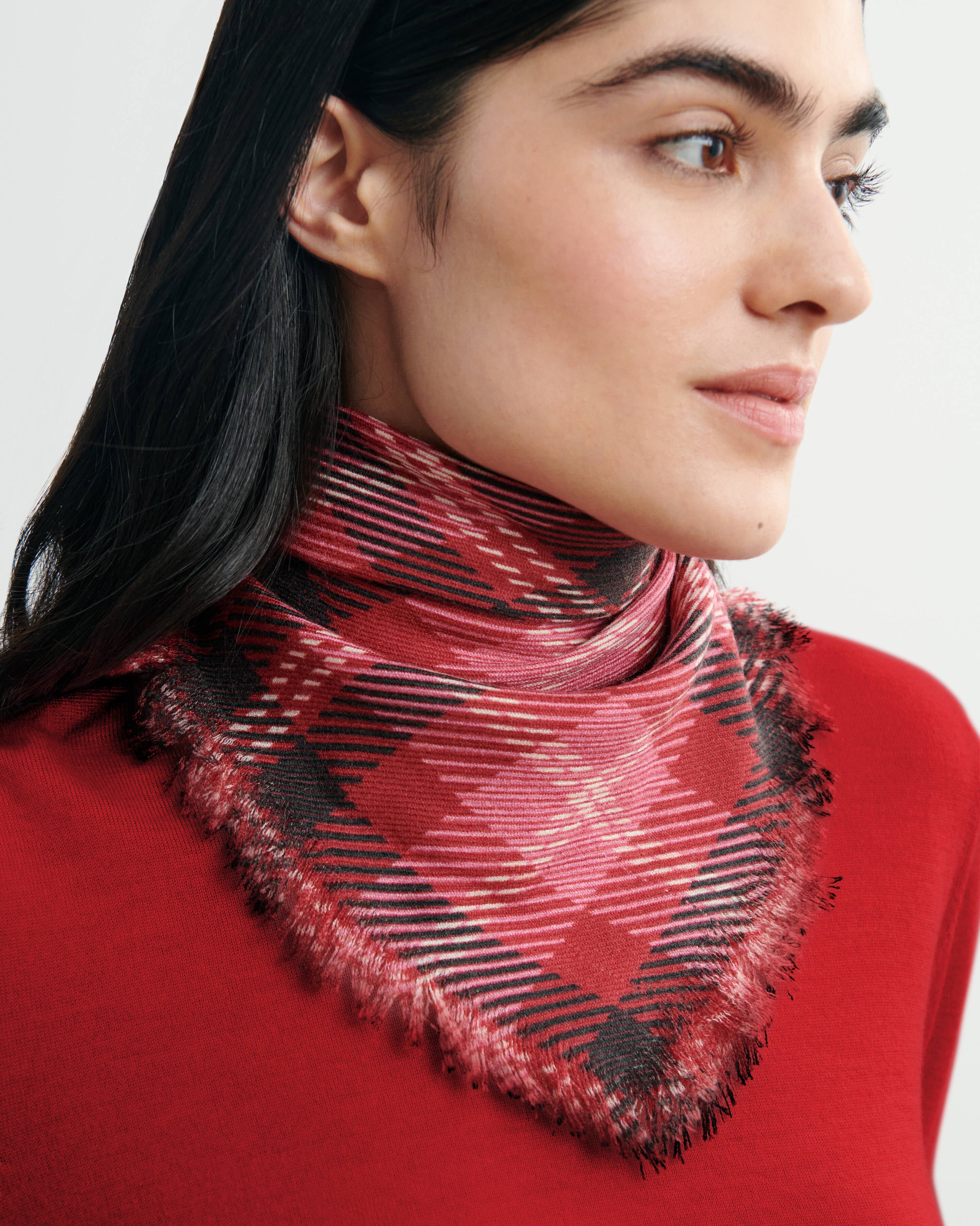 Mini carré twill imprimé-ROUGE TANGO-100% cachemire