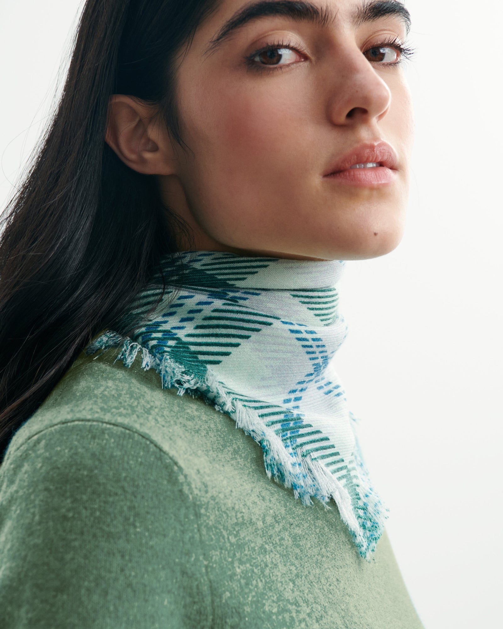 Mini carré twill imprimé-VERT ARAGON-100% cachemire