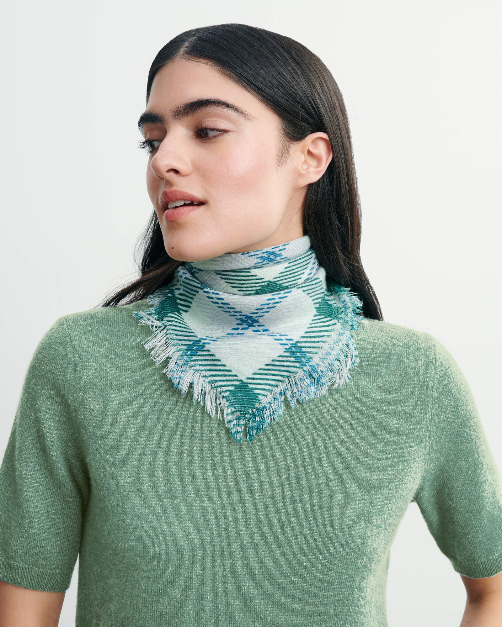 Mini carré twill imprimé-VERT ARAGON-100% cachemire