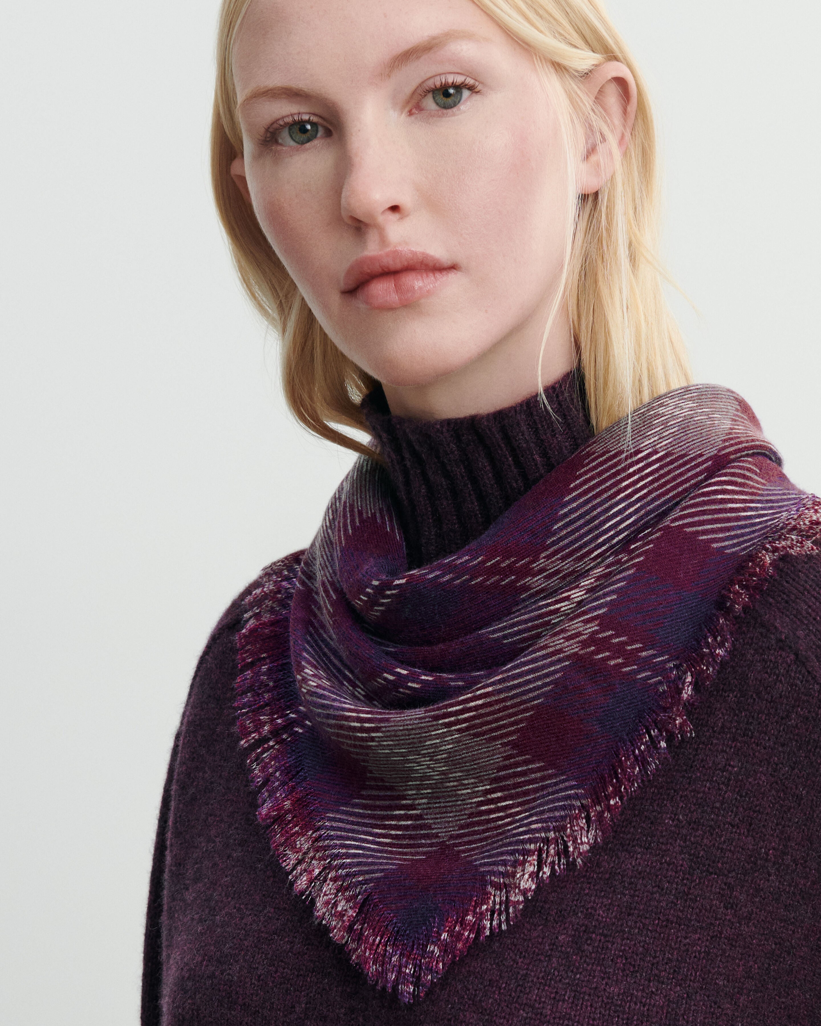 Mini carré imprimé tartan Prune damas