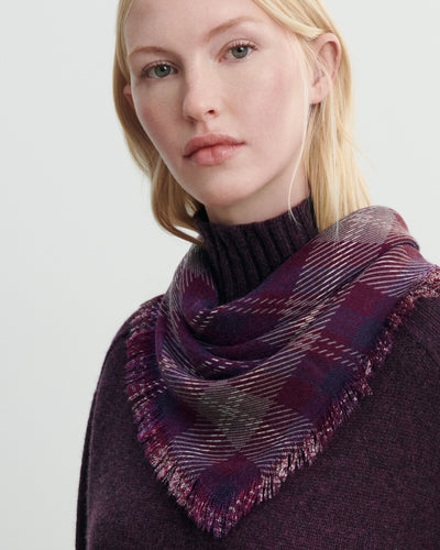 Mini carré twill imprimé-PRUNE DAMAS-100% cachemire