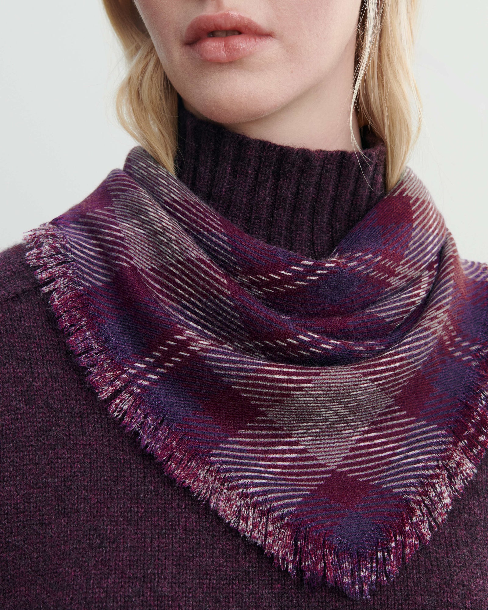 Mini carré twill imprimé-PRUNE DAMAS-100% cachemire