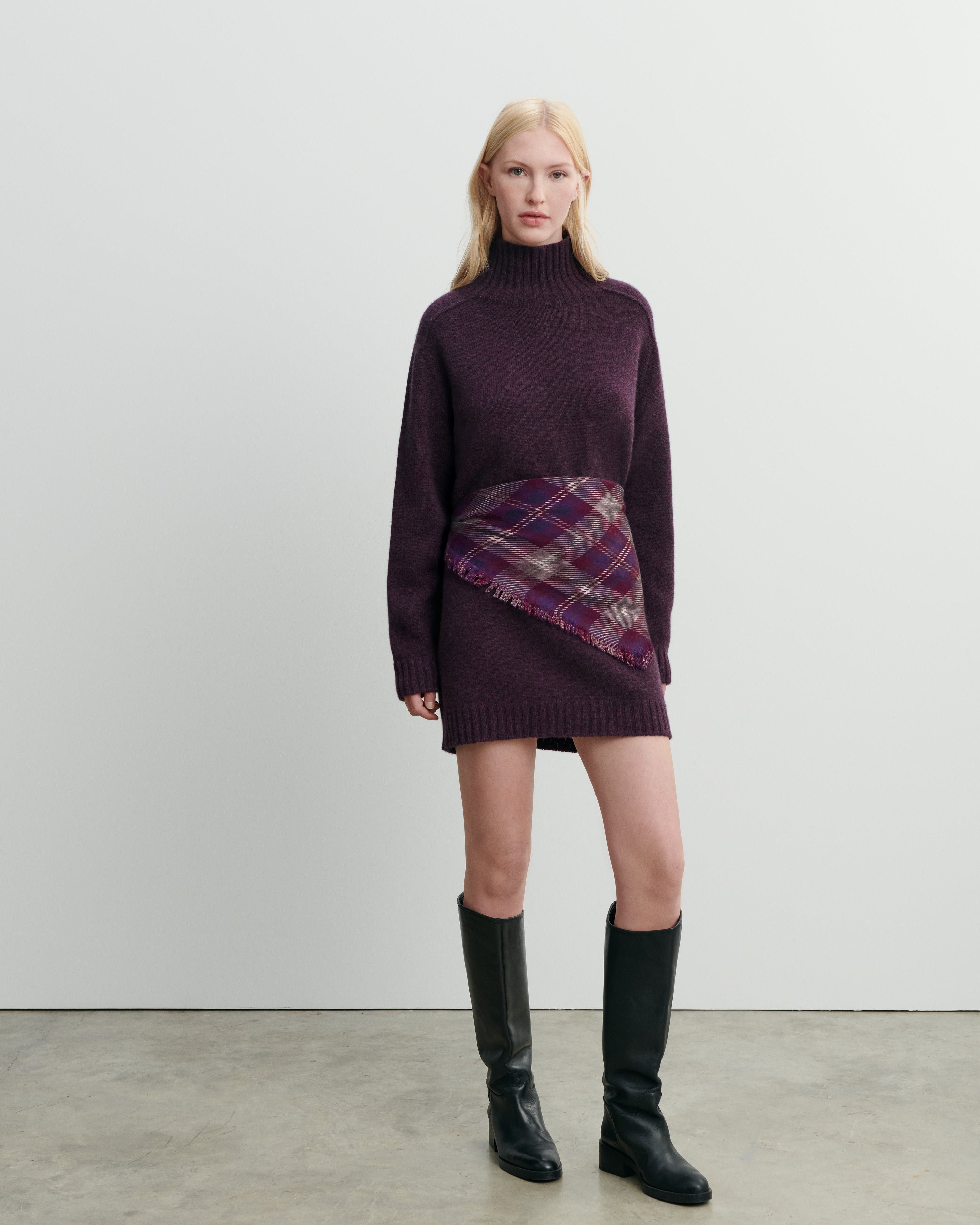 Mini carré twill imprimé-PRUNE DAMAS-100% cachemire