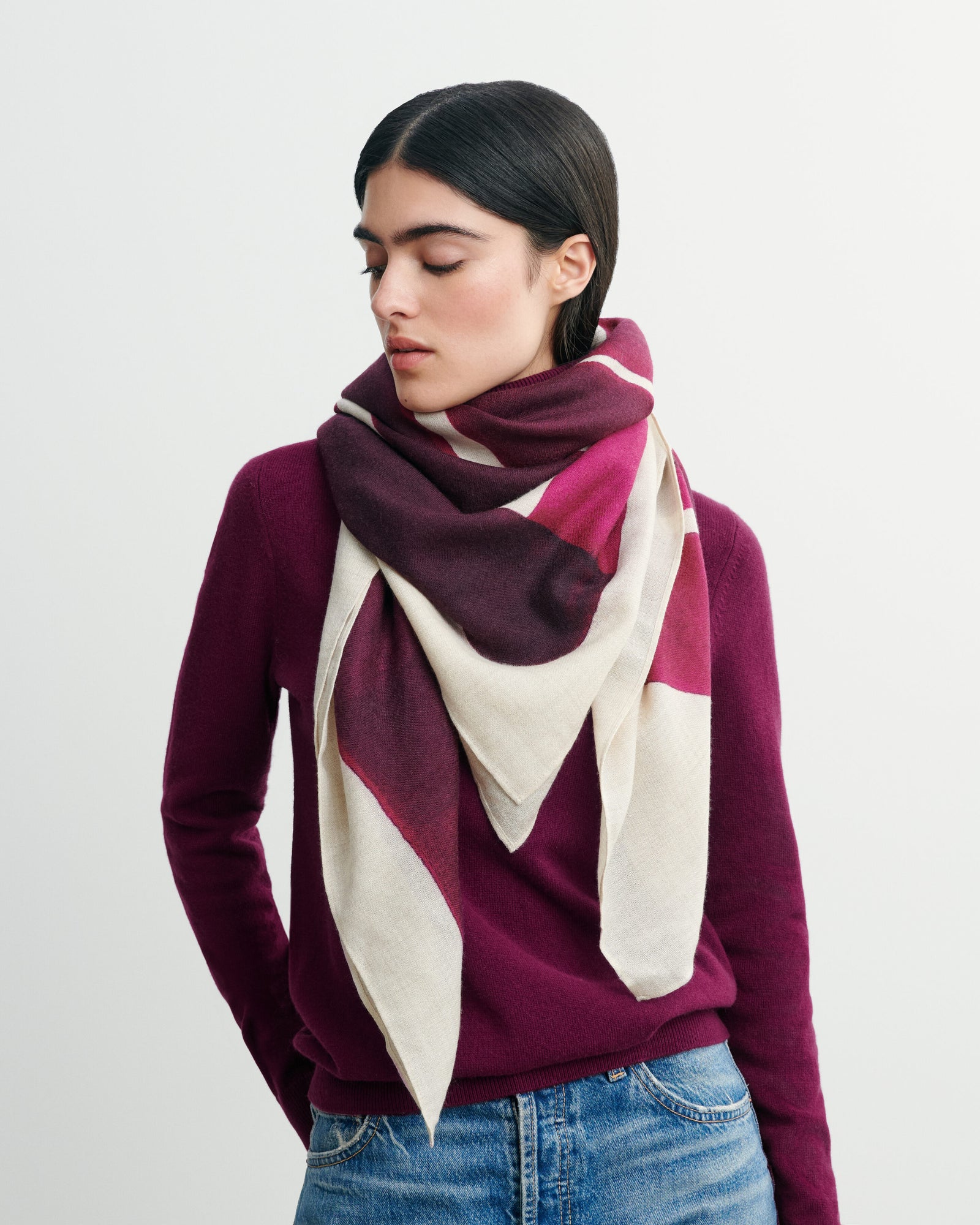 Carré imprimé-PRUNE DAMAS-100% cachemire