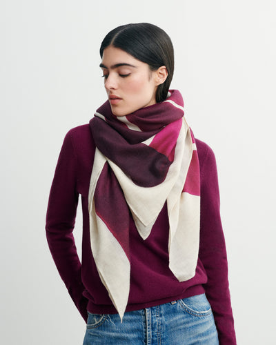 Carré imprimé-PRUNE DAMAS-100% cachemire