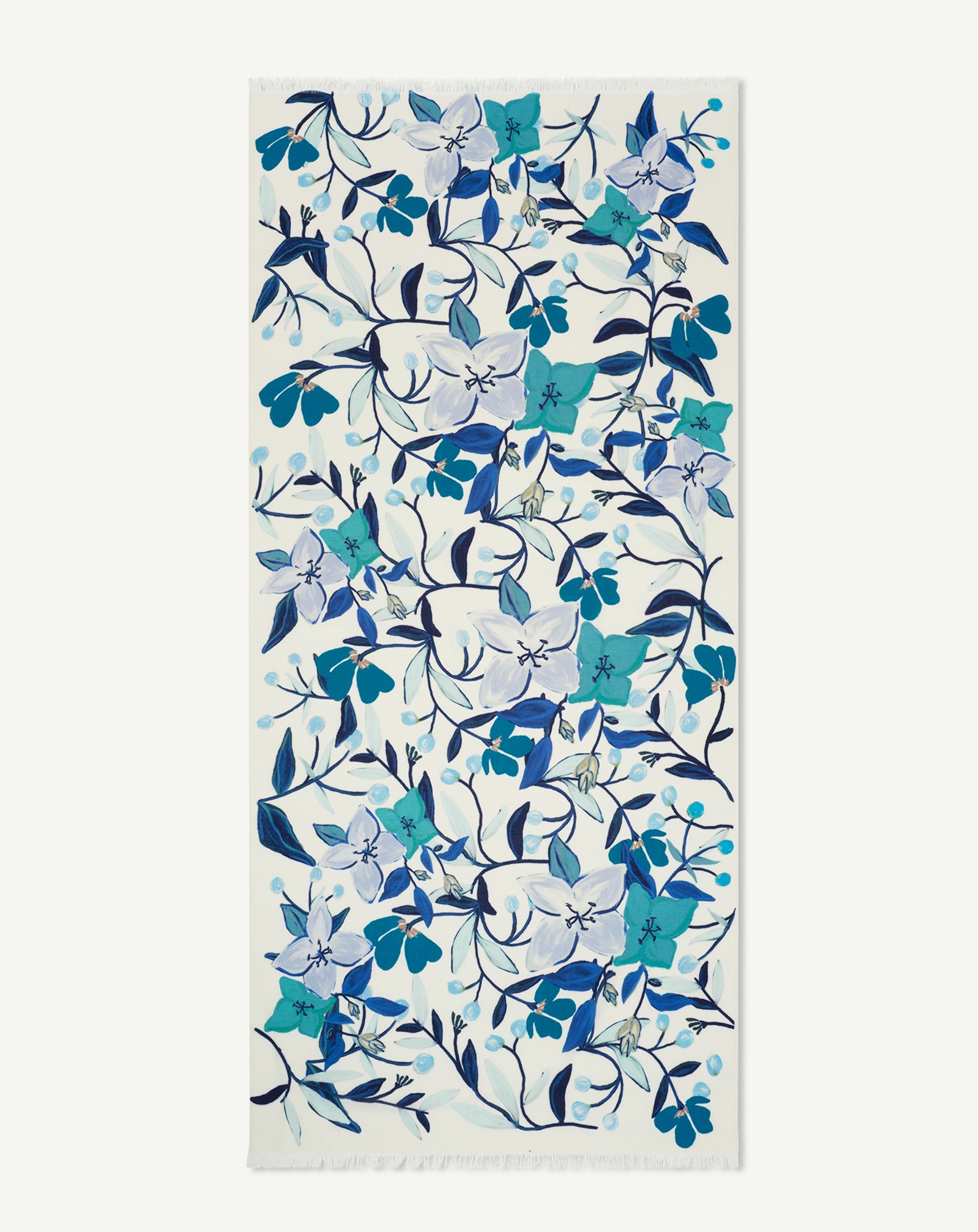 Etole imprimée-NATUREL/MARINE-100% cachemire