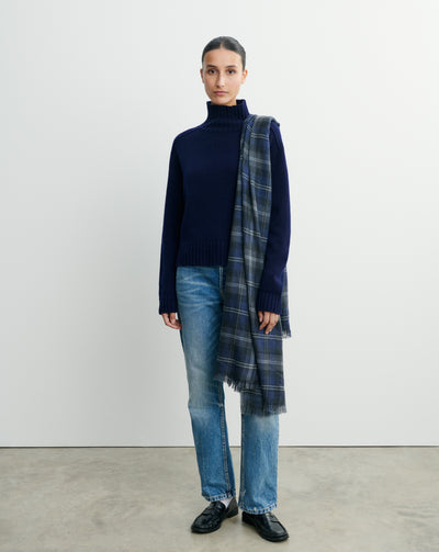 Etole twill imprimée-MARINE-100% cachemire