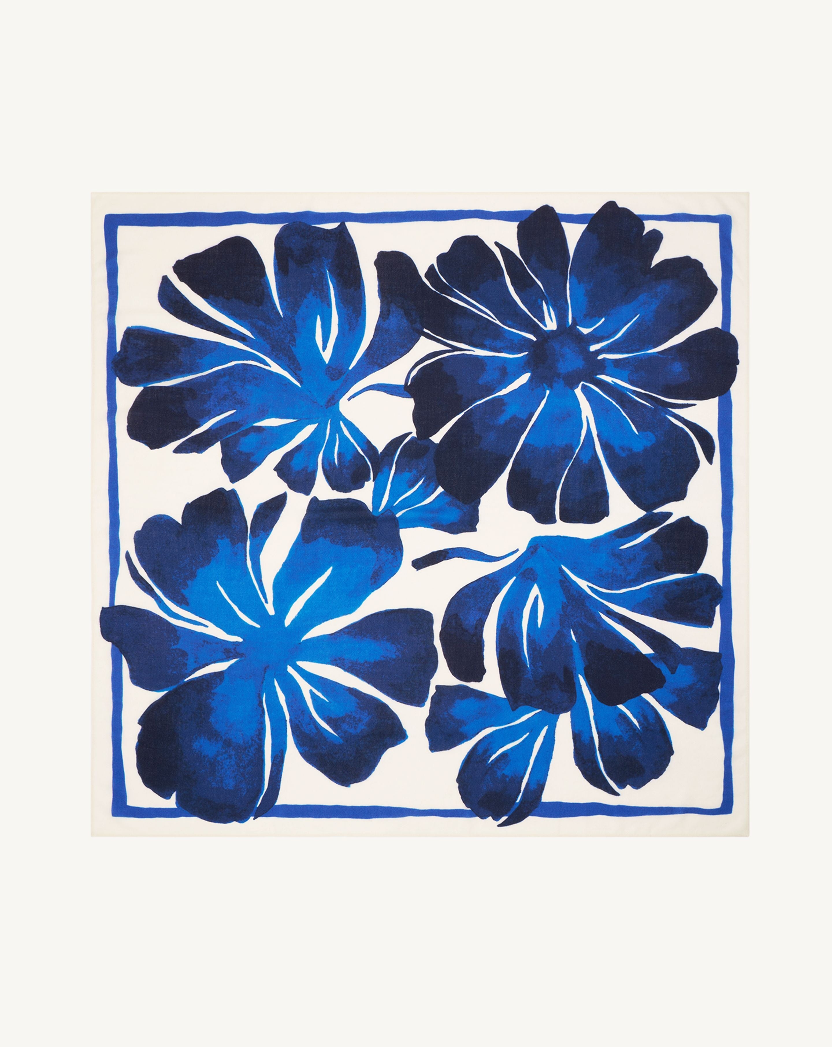 Carré imprimé-NATUREL/ATLANTIQUE-100% cachemire