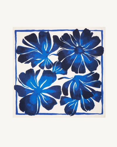 Carré imprimé-NATUREL/ATLANTIQUE-100% cachemire