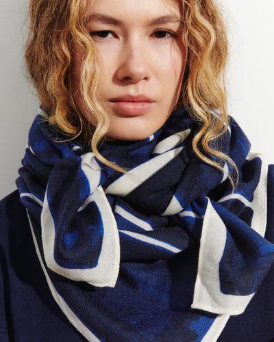 Carré imprimé-MARINE/NATUREL-100% cachemire