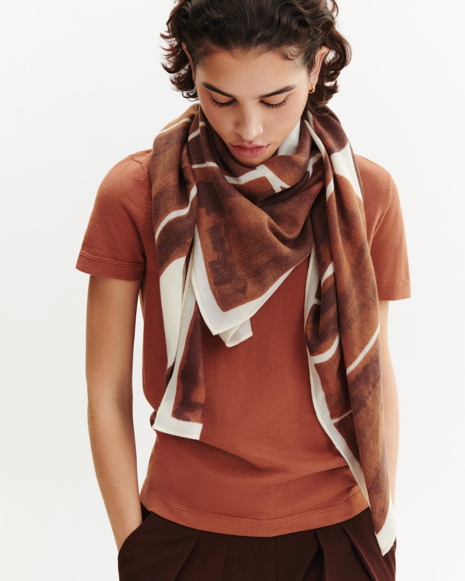 Carré imprimé-HENNE/NATUREL-100% cachemire