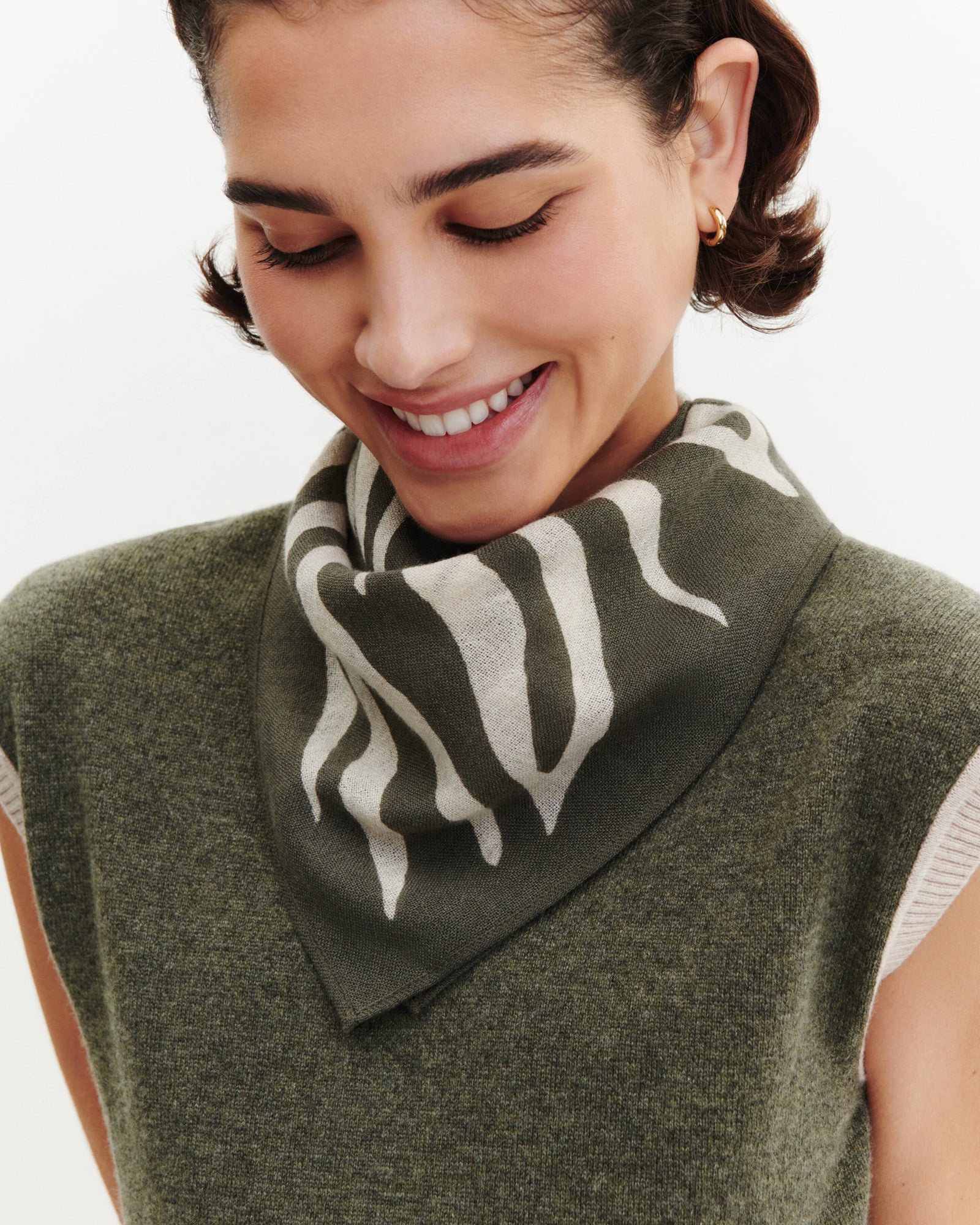 Mini carré imprimé-KAKI OMBRE/TOURTERELLE-100% cachemire