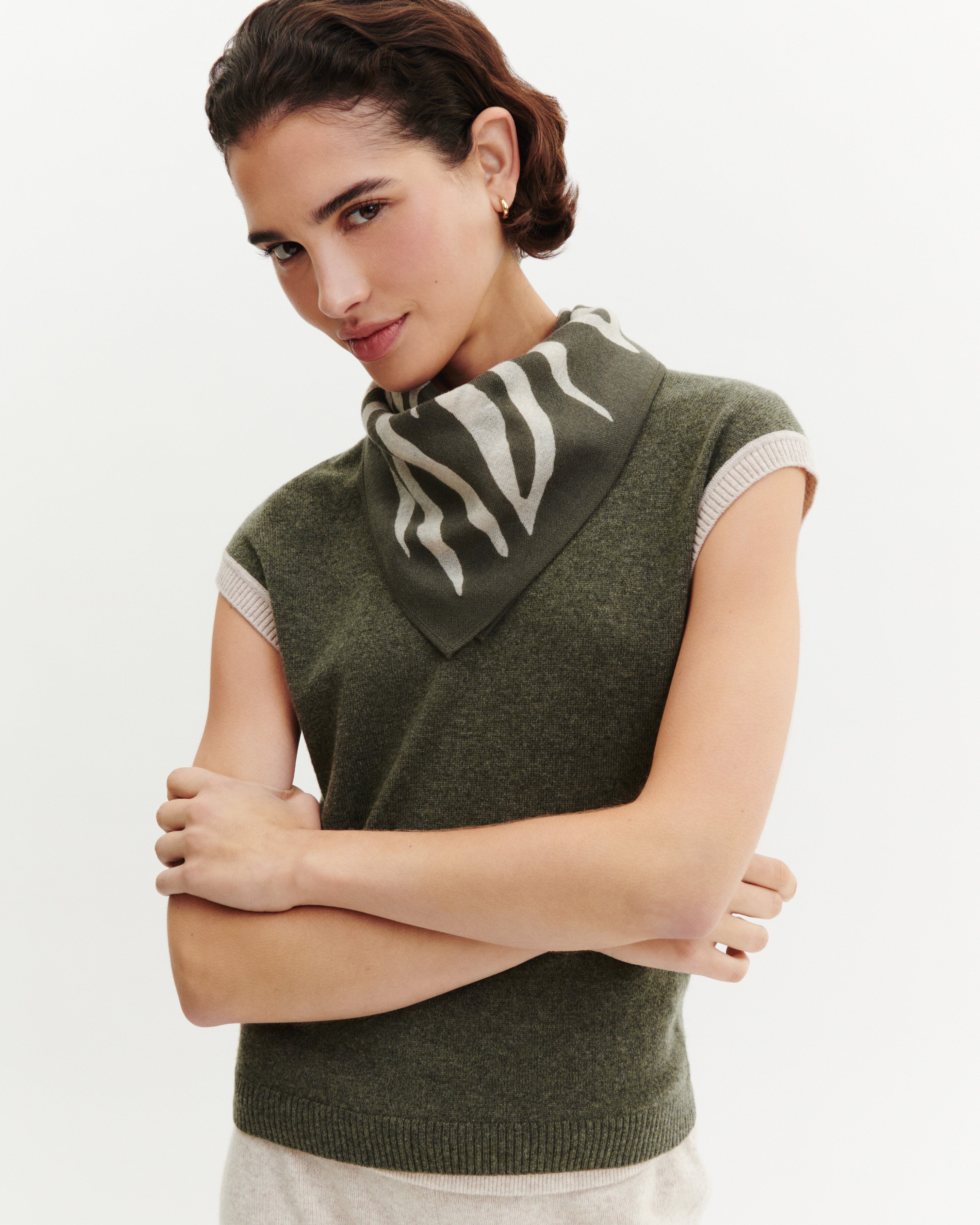 Mini carré imprimé-KAKI OMBRE/TOURTERELLE-100% cachemire