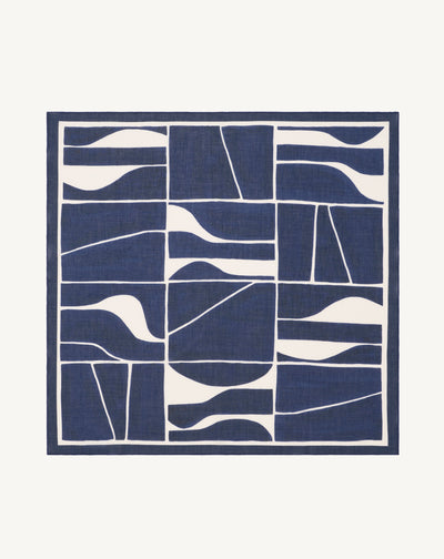 Mini carré d'été imprimé-MARINE/NATUREL-100% coton