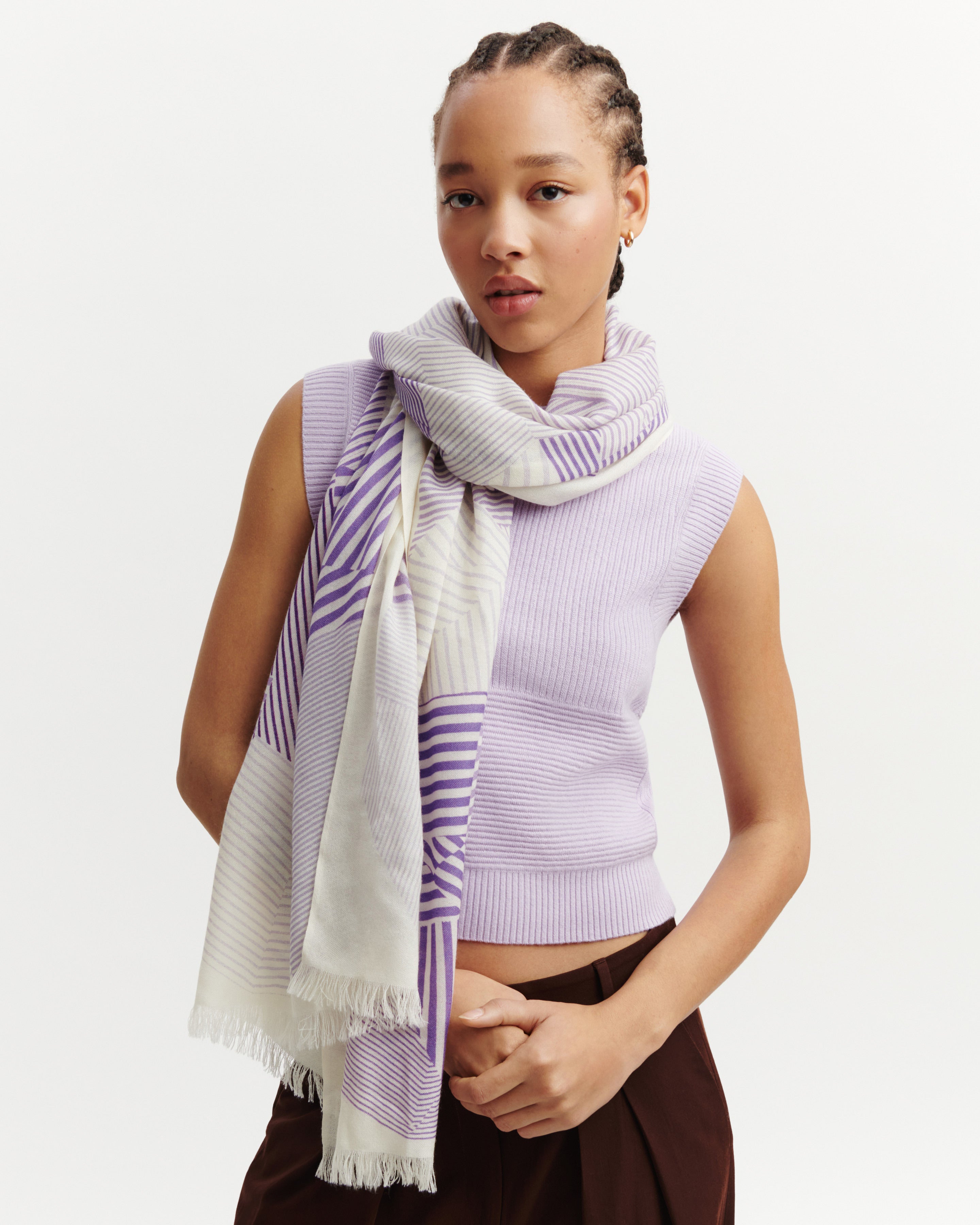 Etole imprimée-NATUREL/JACINTHE-100% cachemire