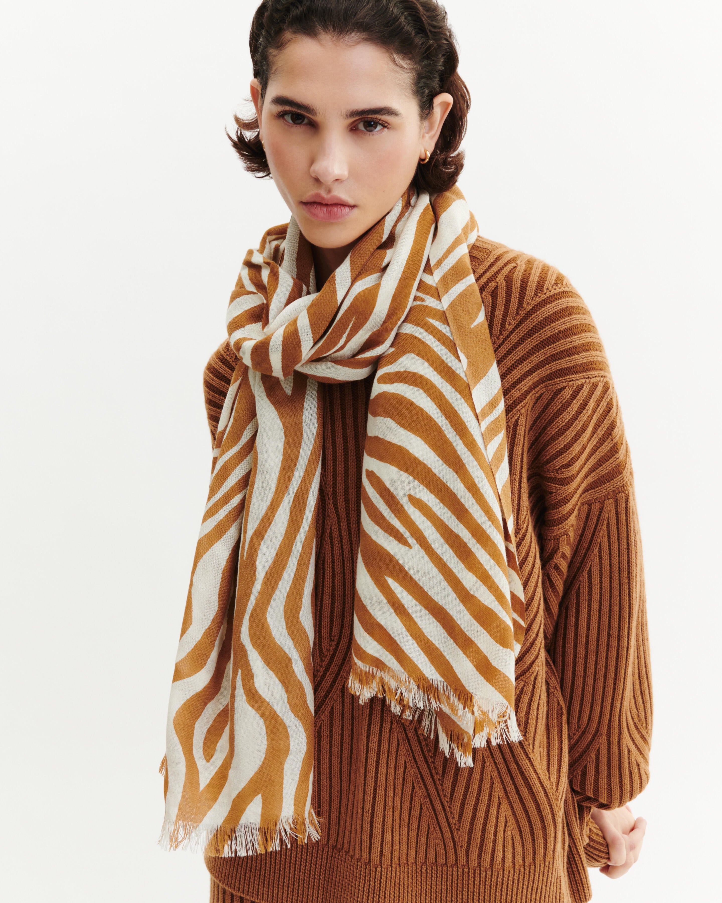 Etole imprimée-MACCHIATO/NATUREL-100% cachemire