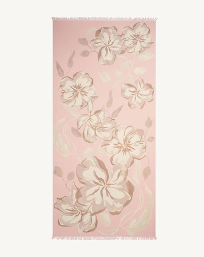 Etole imprimée-NATUREL/ROSE MOCHI-100% cachemire