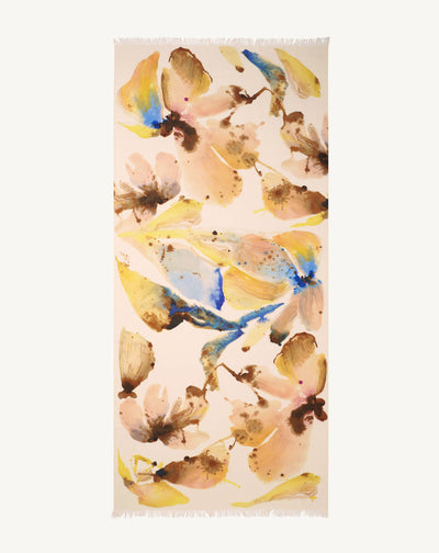 Etole imprimée-NATUREL/ROSE EDEN/CAFE-100% cachemire