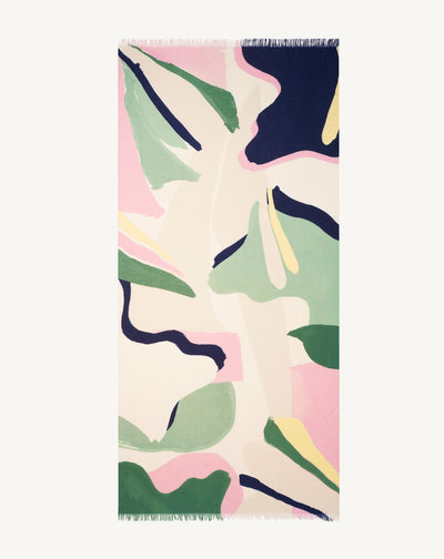 Etole imprimée-VERT AMANDE/SAKURA/MARINE-100% cachemire
