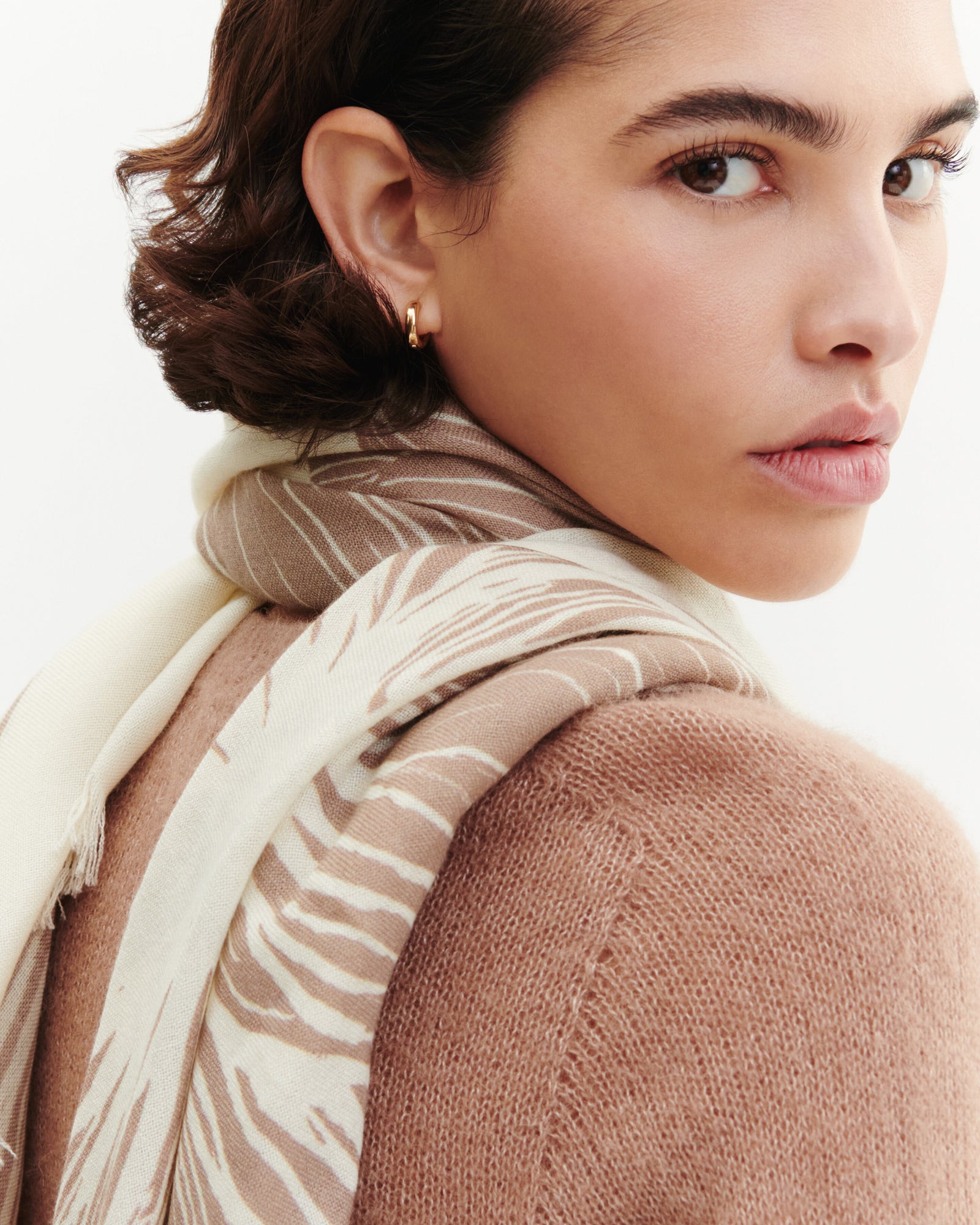 Etole imprimée-NATUREL/CARAMEL-100% cachemire