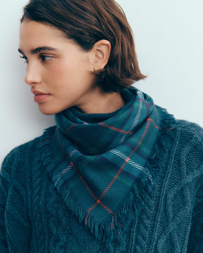 Mini carré imprimé tartan-BLEU CALYPSO/BLEU CANOE-100% cachemire