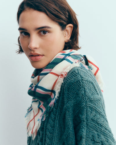 Mini carré imprimé tartan-NATUREL/LAURIER-100% cachemire