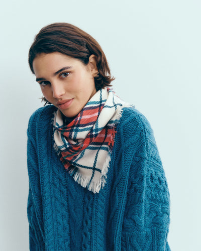 Mini carré imprimé tartan-NATUREL/ROUGE QUARANTE-100% cachemire