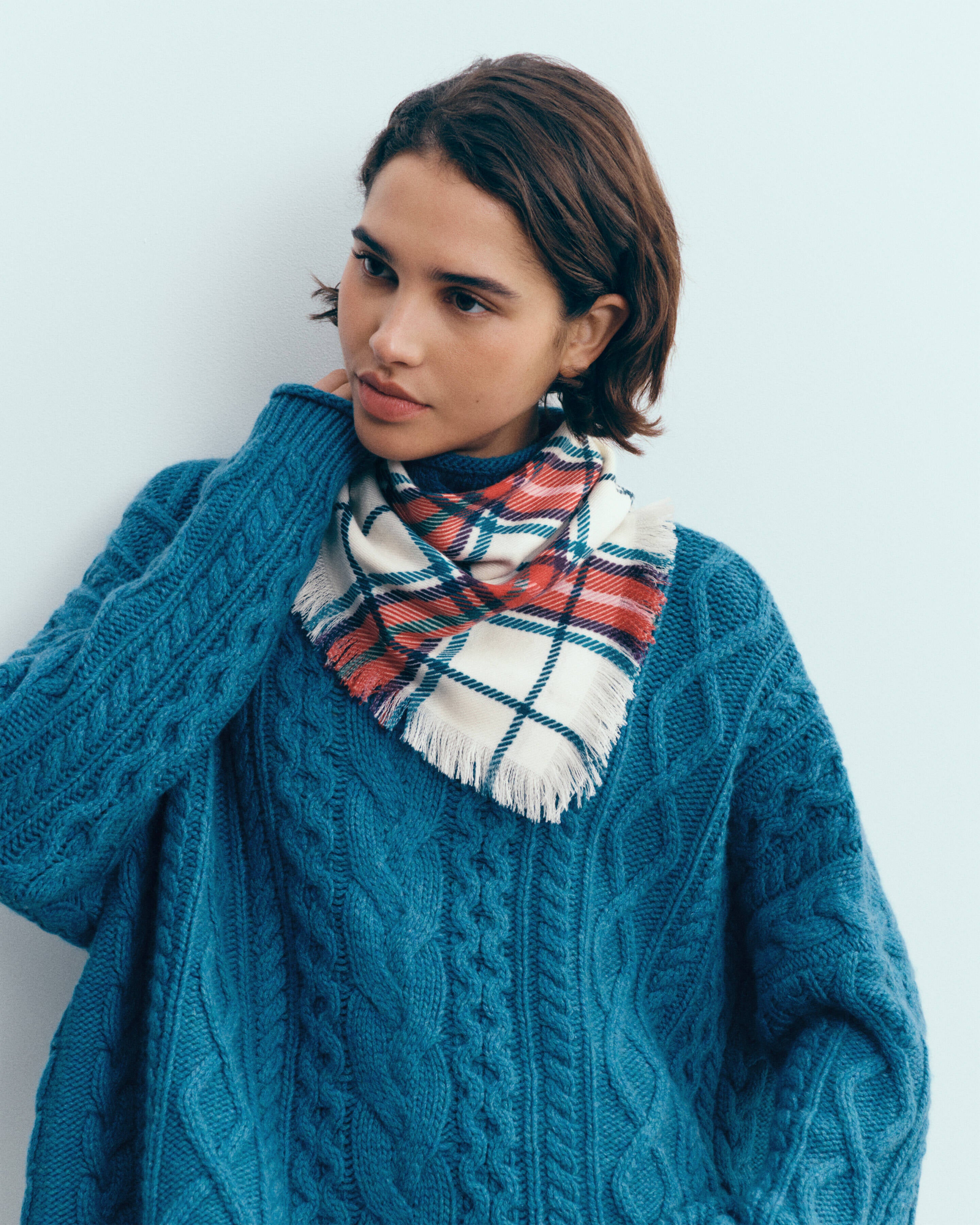 Mini carré imprimé tartan-NATUREL/ROUGE QUARANTE-100% cachemire