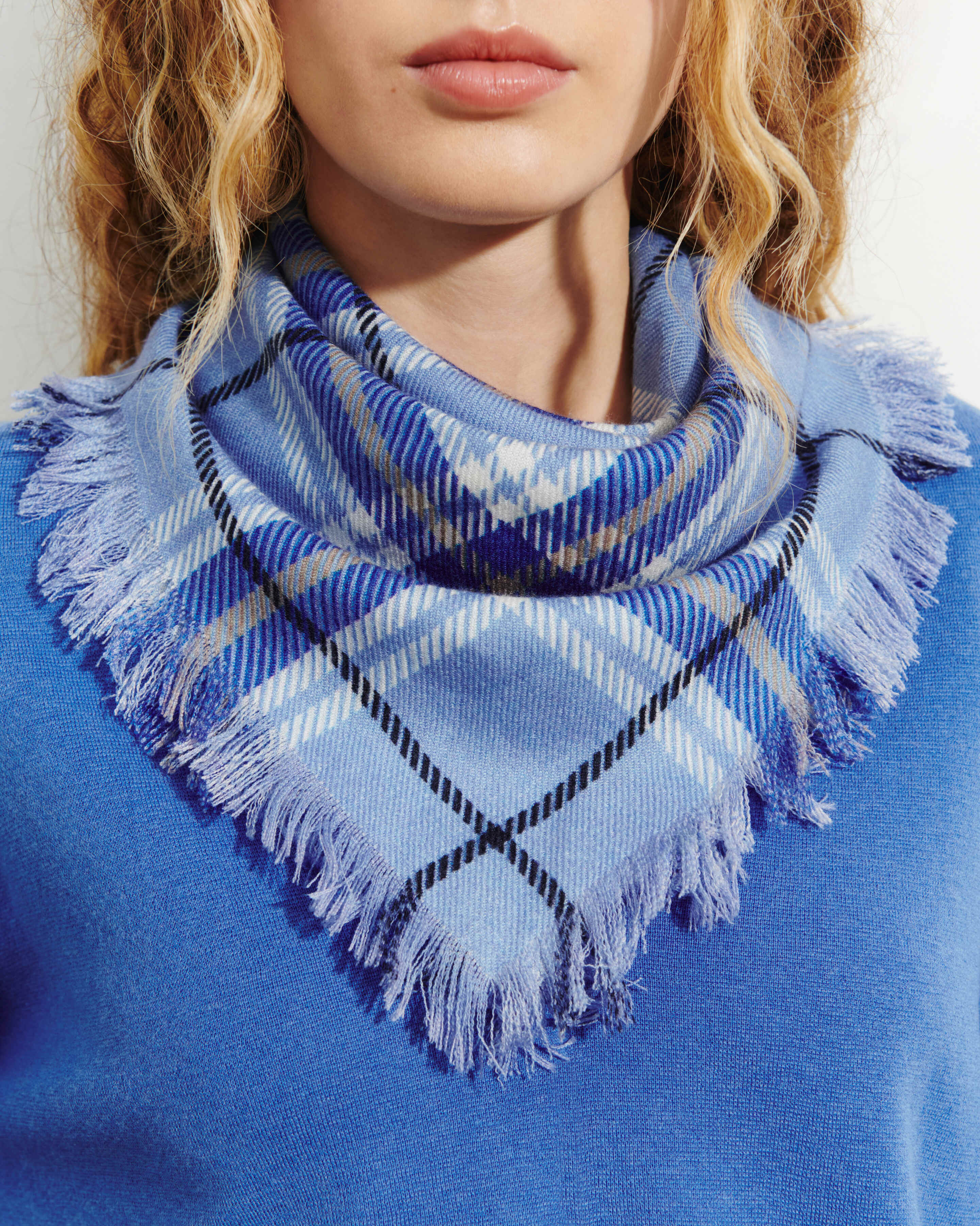 Mini carré twill imprimé-BLEU AGATE/ATLANTIQUE-100% cachemire