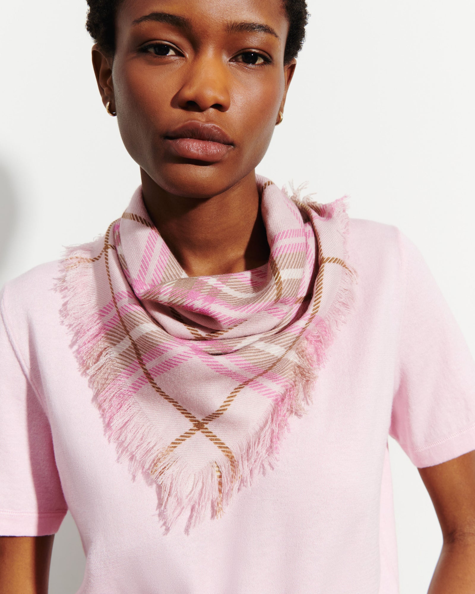 Mini carré twill imprimé-CERISIER/CARAMEL-100% cachemire