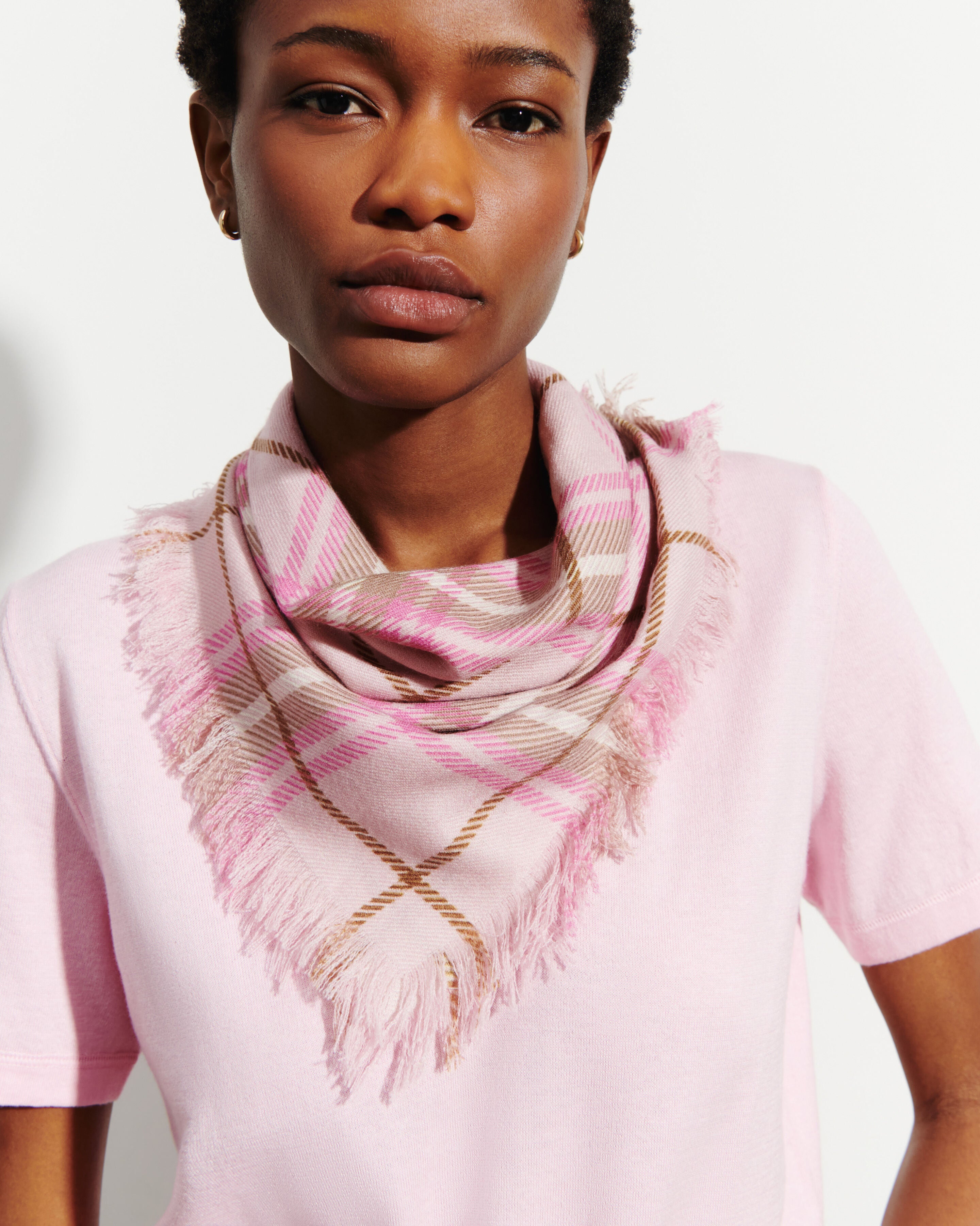 Mini carré twill imprimé-CERISIER/CARAMEL-100% cachemire