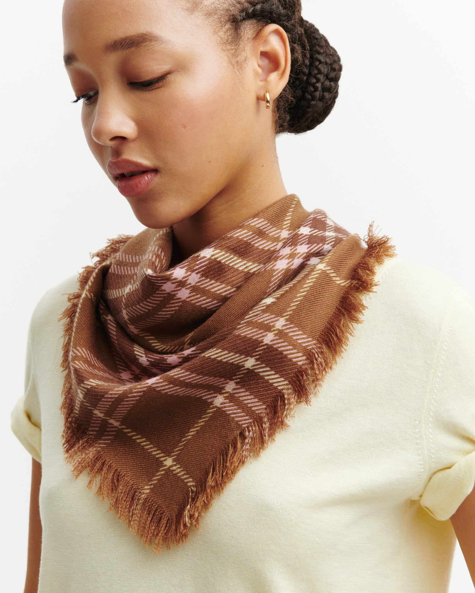 Mini carré twill imprimé-MACCHIATO/HENNE-100% cachemire