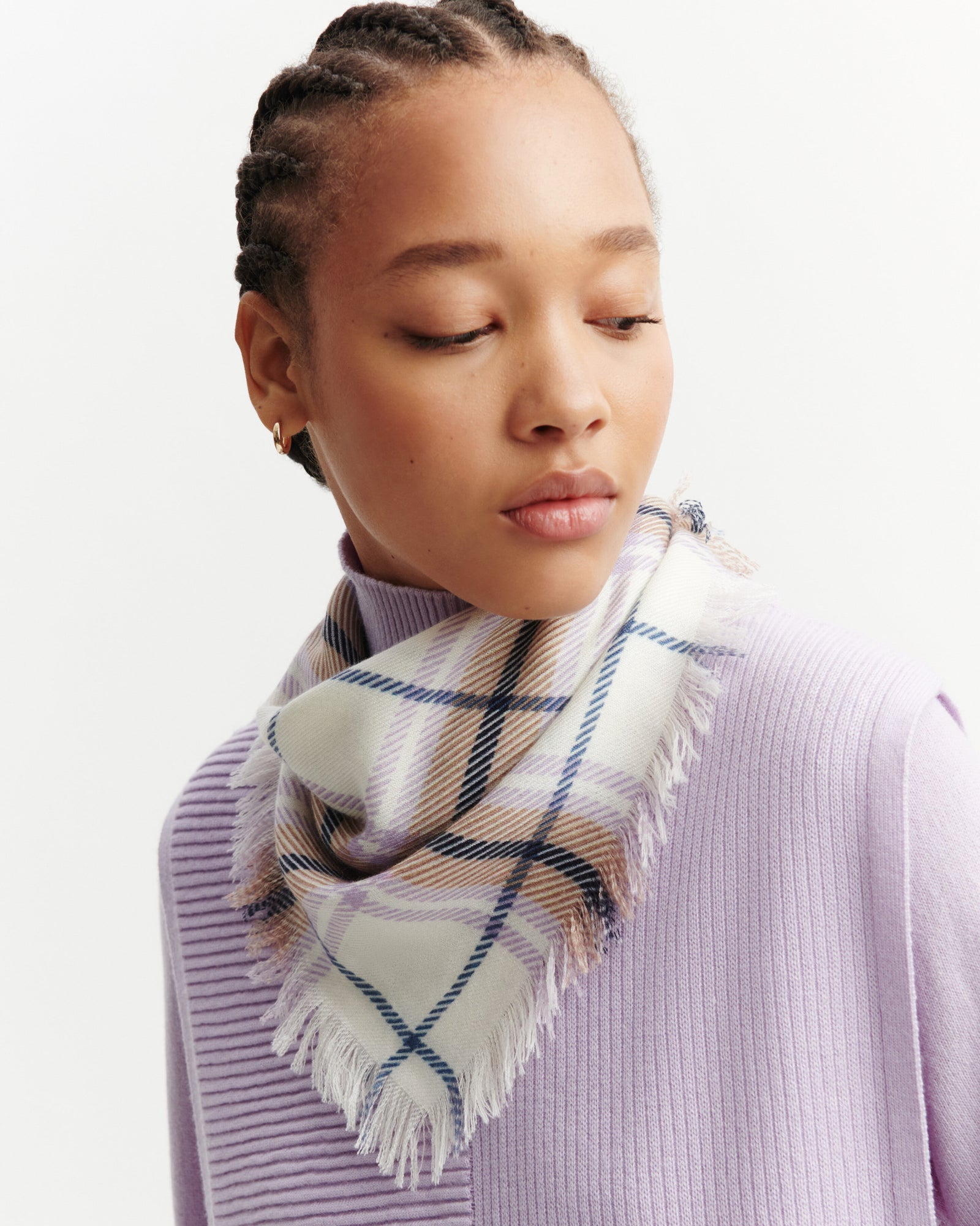 Mini carré twill imprimé-NATUREL/JACINTHE-100% cachemire