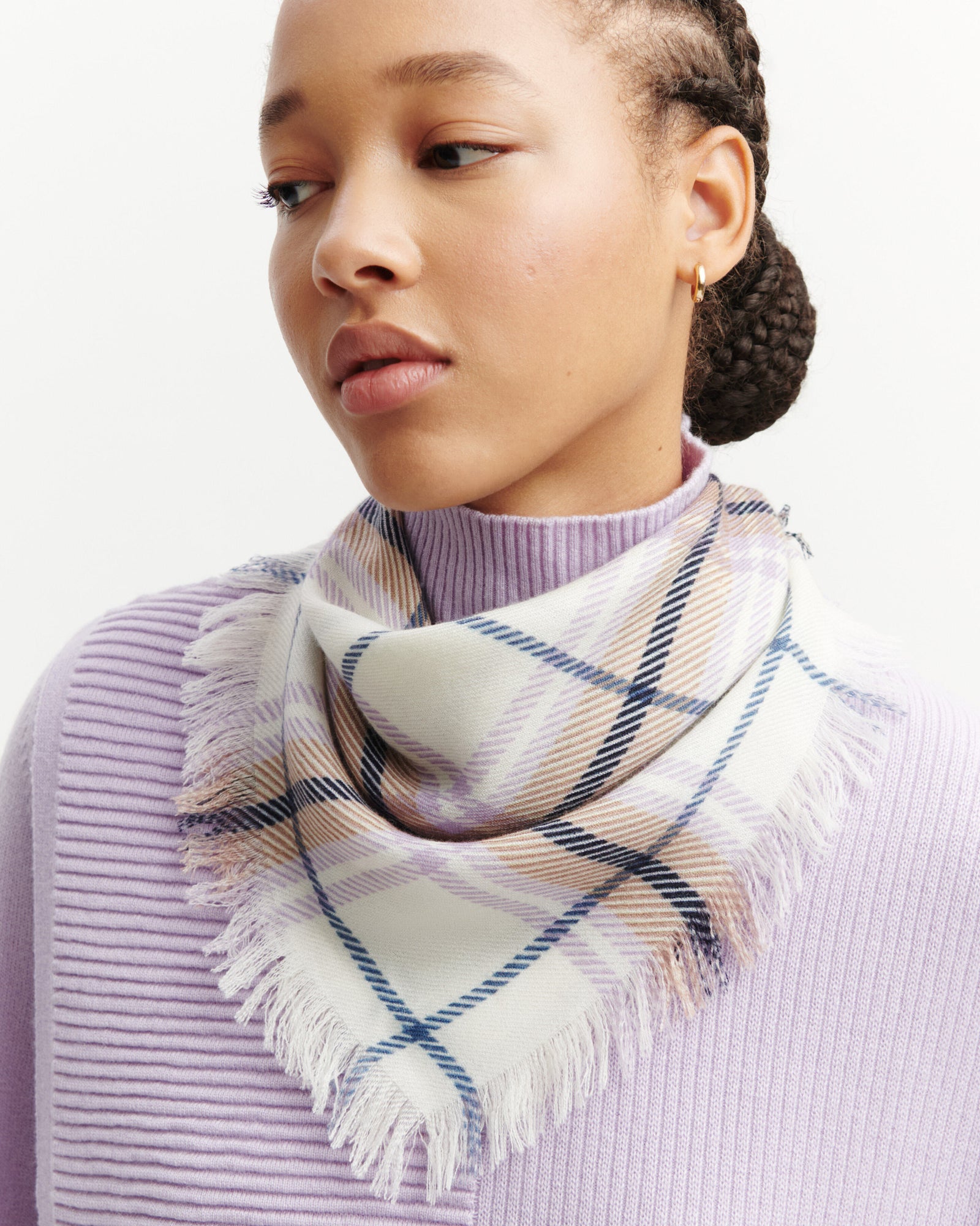 Mini carré twill imprimé-NATUREL/JACINTHE-100% cachemire